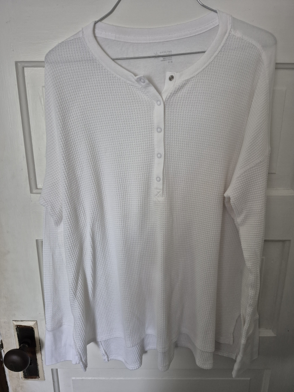 OFFLINE aerie WOW White Waffle Henley Long Sleeve Top